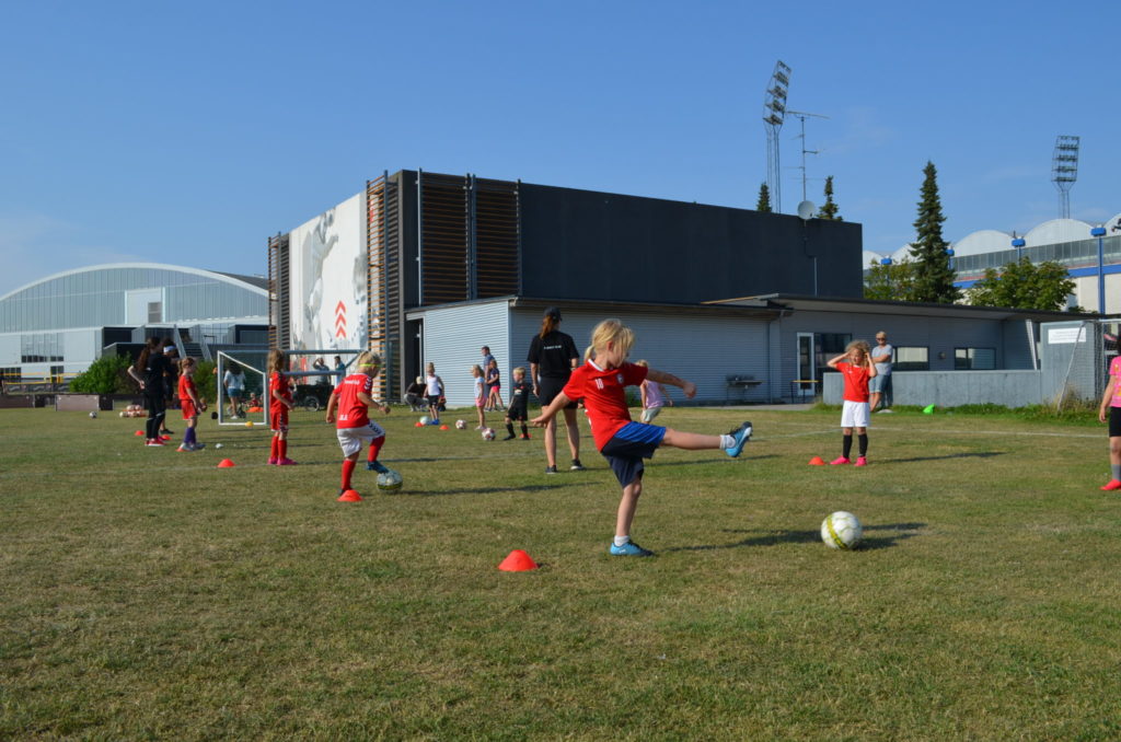 Al begyndelse er svær. Her skal U6-7 pigerne øve indersidespark. (Foto: DTU)