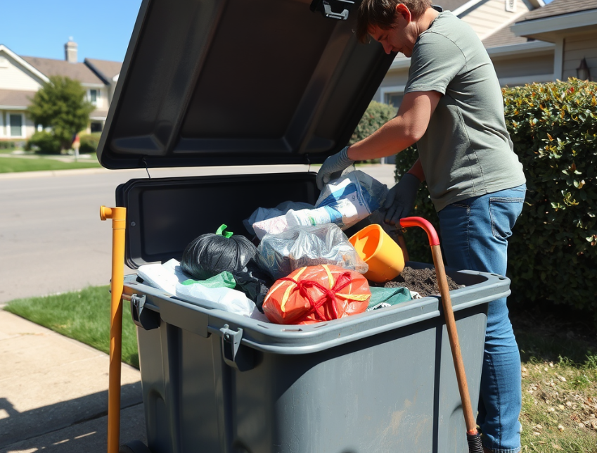 Montgomery homeowner efficiently loading a dumpster during spring cleanup.