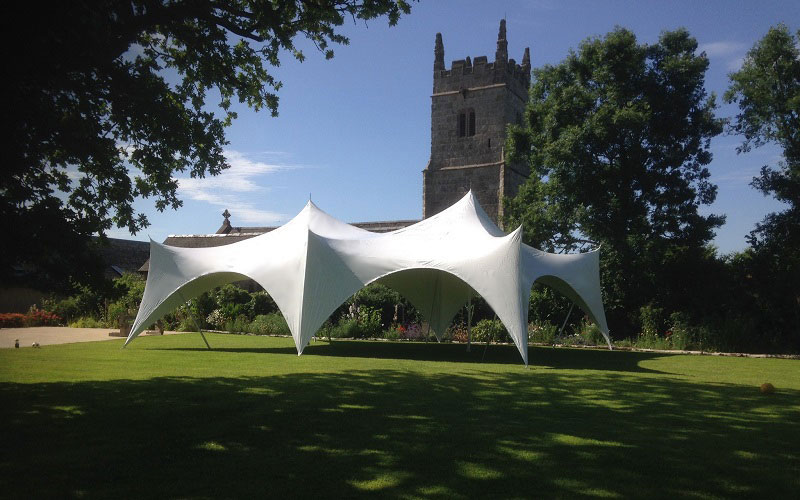 Large stretch tent erected outside a cathederal in Bristol.