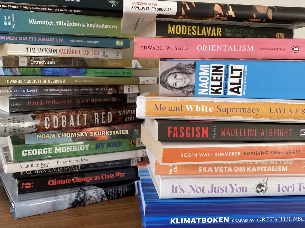 böcker som handlar om klimat, miljö, kolonialism, imperialism, kapitalism, förtryck, rättvisa och liknande