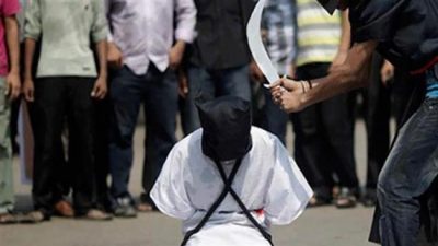 protesters mock beheading