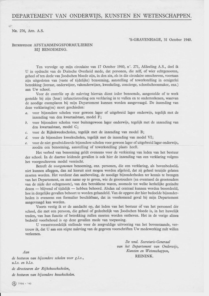 Echt. 1940. Afstammingsformulieren door Duitsers uitgegeven .
