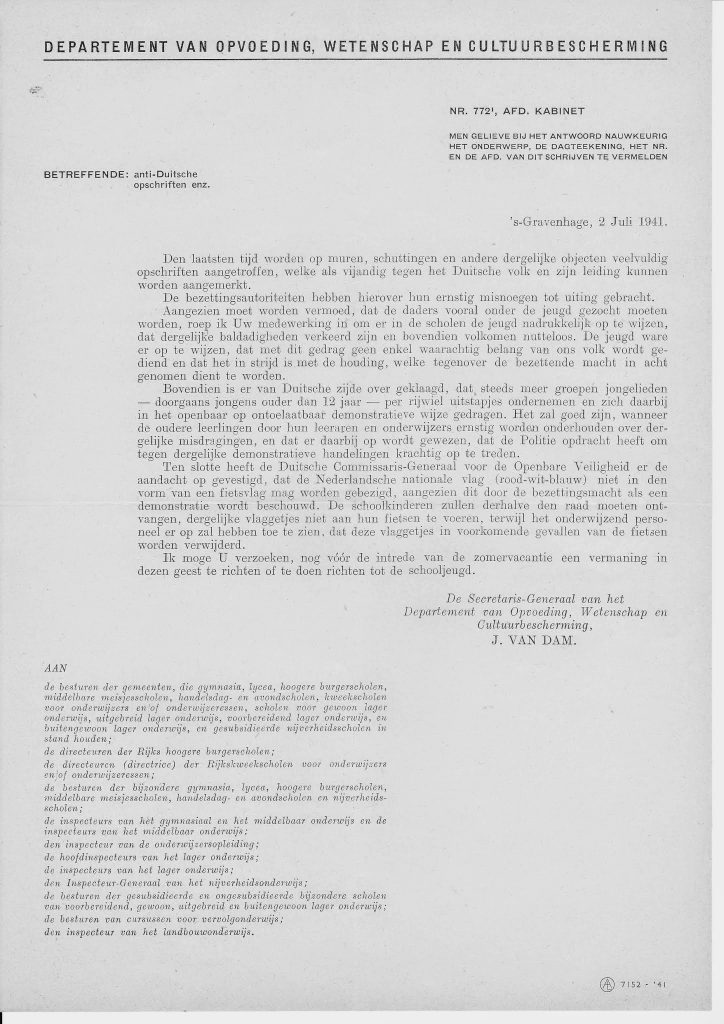 Echt. 1941. Bekendmaking inzake anti-Duitse opschriften.