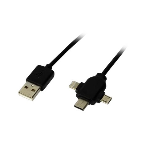 câble multitêtes Câble USB A vers multitête Micro USB / Lightning / Type C – Image 1