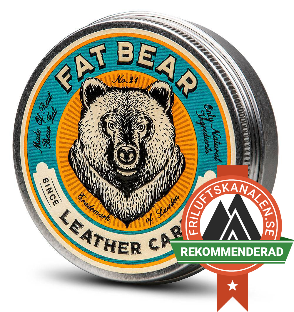 Fat Bear Leathercare med Friluftskanalens emblem