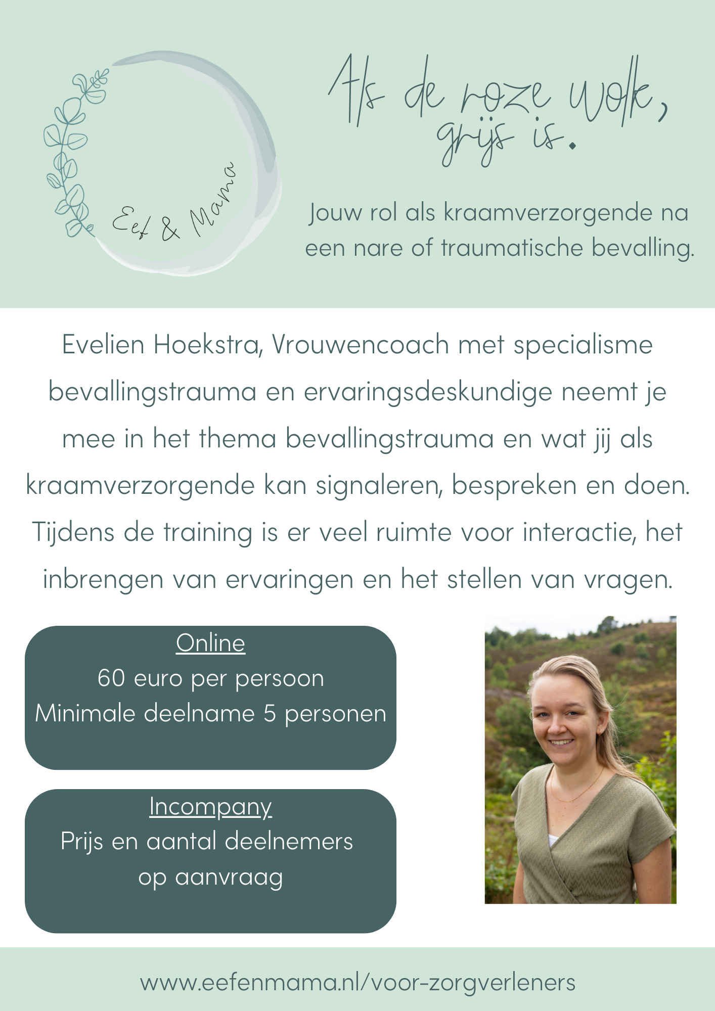 Flyer training kraamzorg (1) Training bevallingstrauma door ervaringsdeskundige en Vrouwencoach met expertise bevallingstrauma