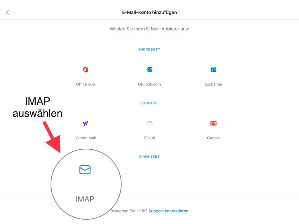 IMAP Konto für Logineo und der Outlook App auf dem iPad 