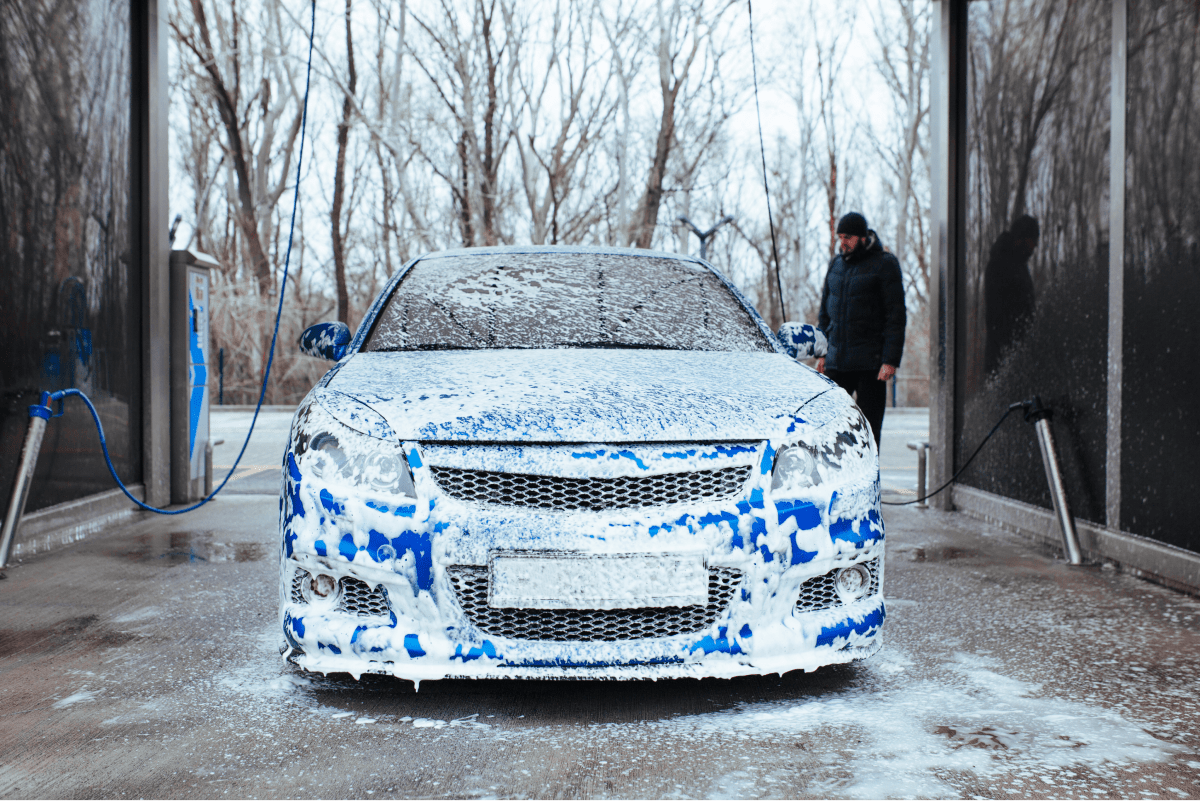 Man With Gun Apply Foam Car Self Service Car Wash 1