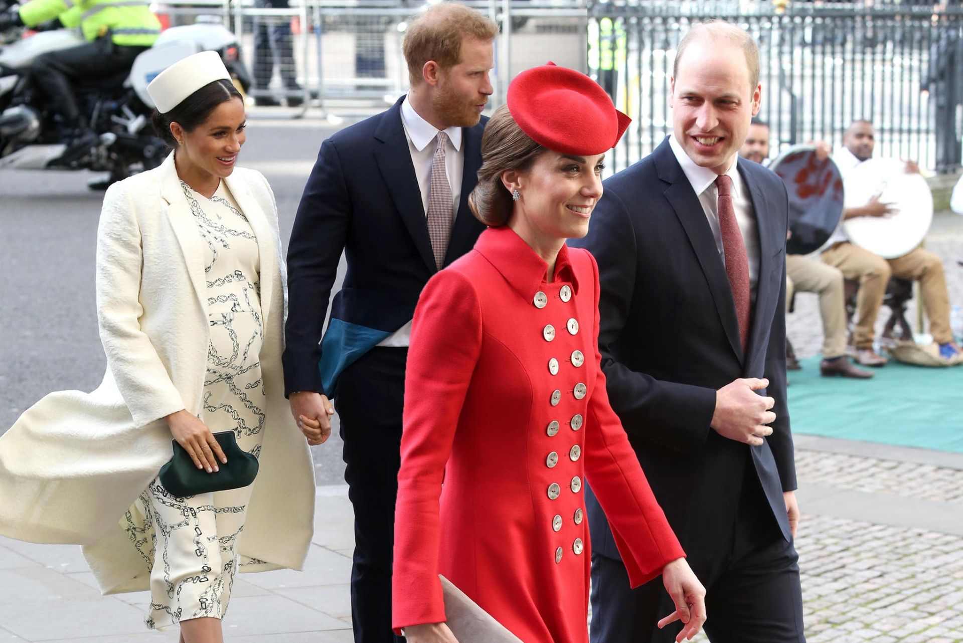 i duchi di cambridge e i duchi di sussex arrivano alla cerimonia commemorativa del commonwealth nel 2018