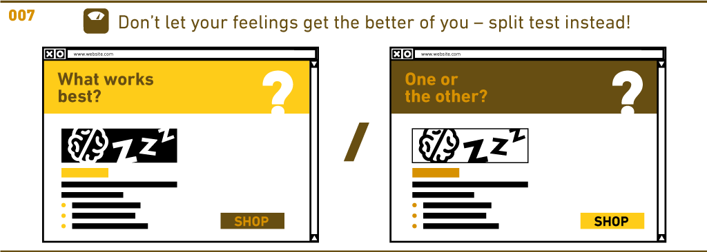 Split test – graphic design and vector illustration for typographic conversion optimisation