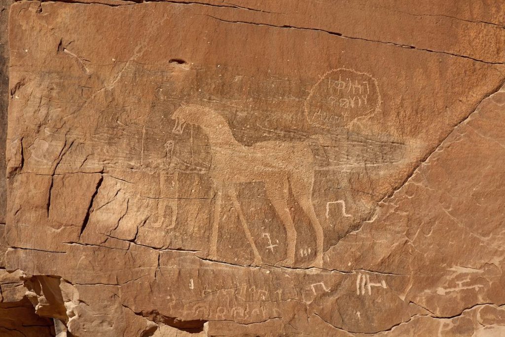 Roccia di Al Naslaa: Uomo che guida il cavallo, Tayma. ©️Archeologia saudita