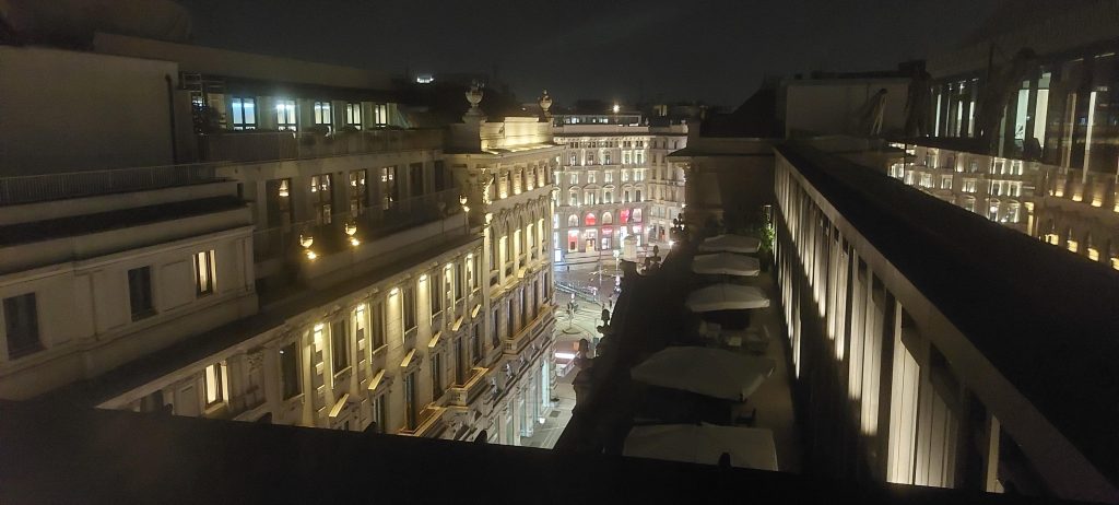 The wiev from the terrace of Horto Milano Restaurant located in the heart of the city few steps far from Duomo Cathedral.