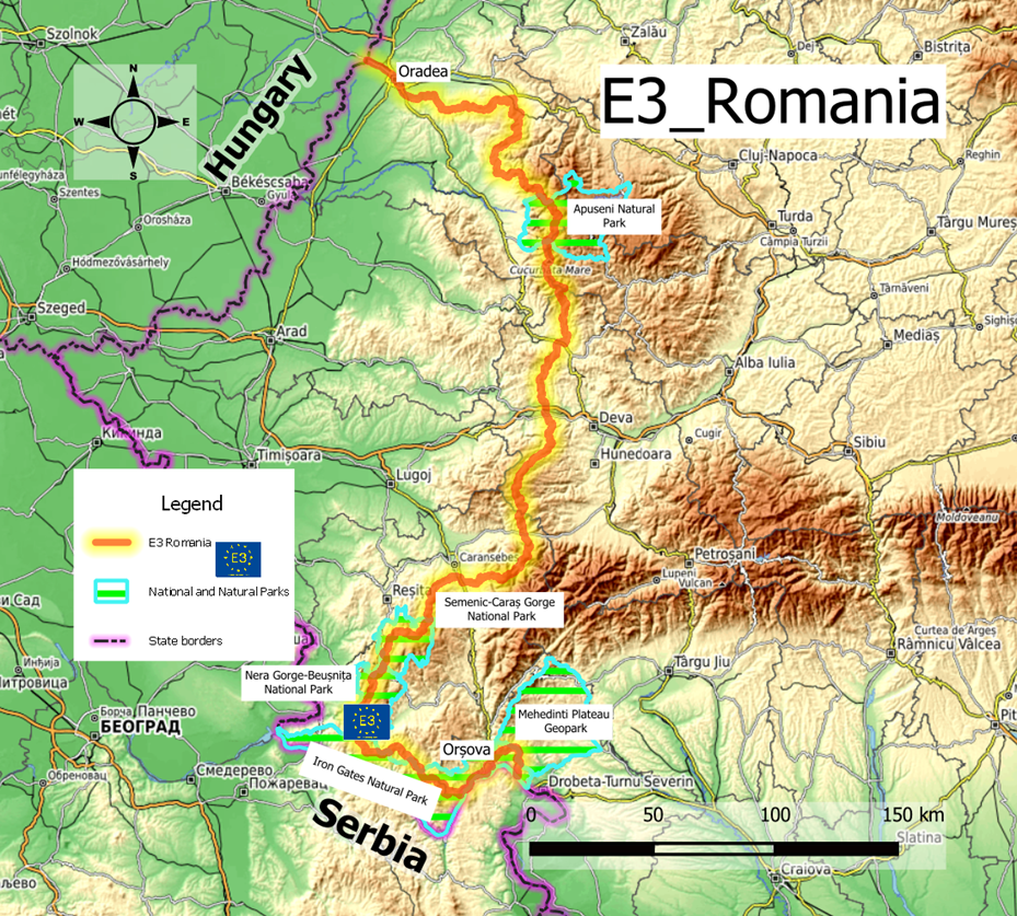 Harta traseului E3în România.