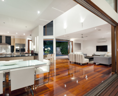 Luxurious home interior with large sliding doors