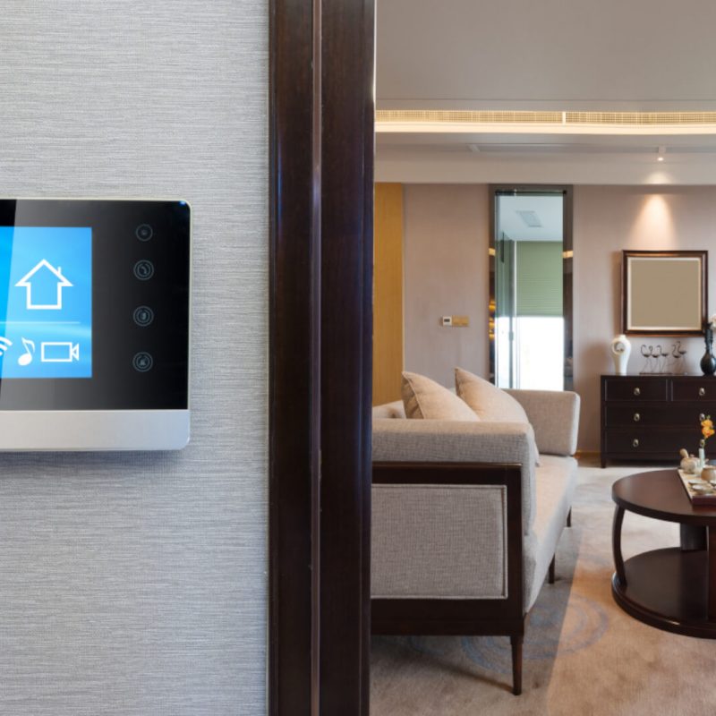 Smart home control panel at room entrance