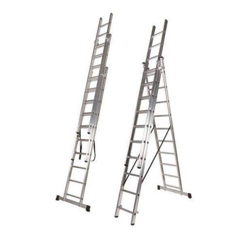Escalera de aluminio de tres tramos en tijera de marca Nawa