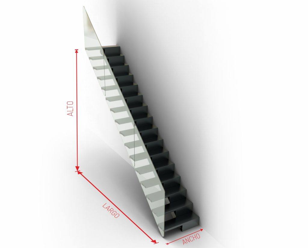 Medidas escalera Volada con barandilla acristalada de exterior