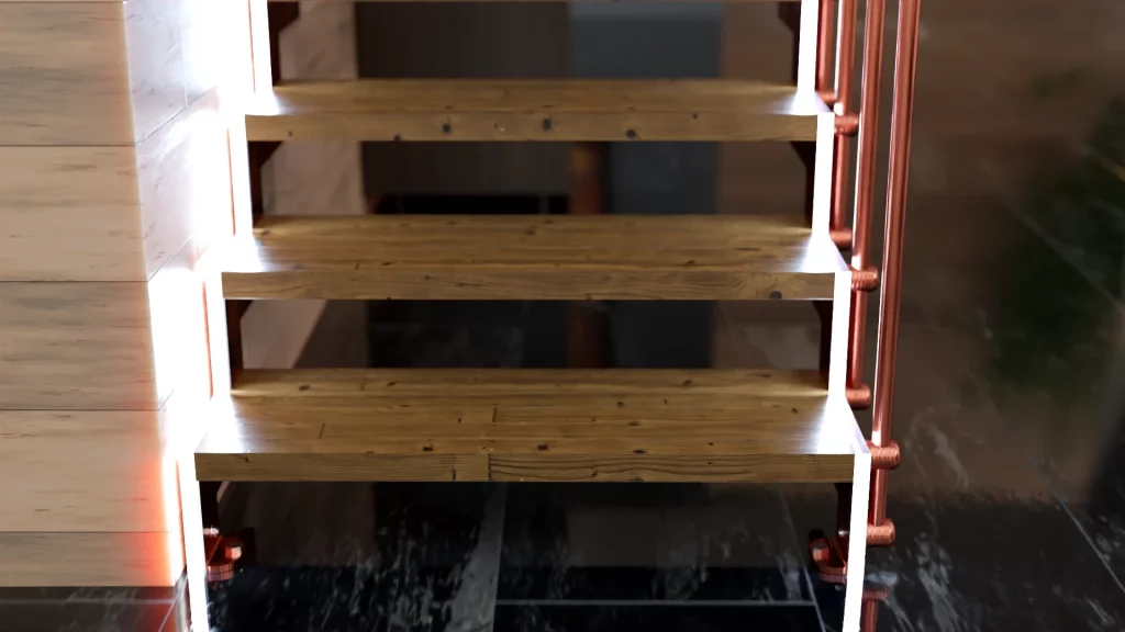 Escalera Desire de madera con luz para interior pared derecha