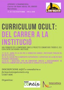 Aquí puedes ver el cartel de la formación Curriculum oculto que Espai Coneix vuelve a realizar