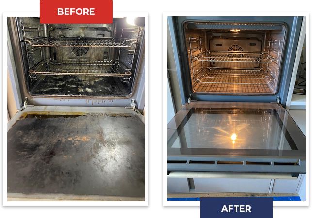 Oven before and after being cleaned by Essex Oven Cleaners