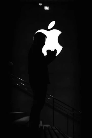 Apple logo on dark background - artistic print. 