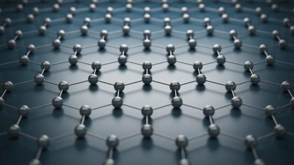 An illustration of the atomic structure of graphene, an ultra-strong 2D form of carbon.