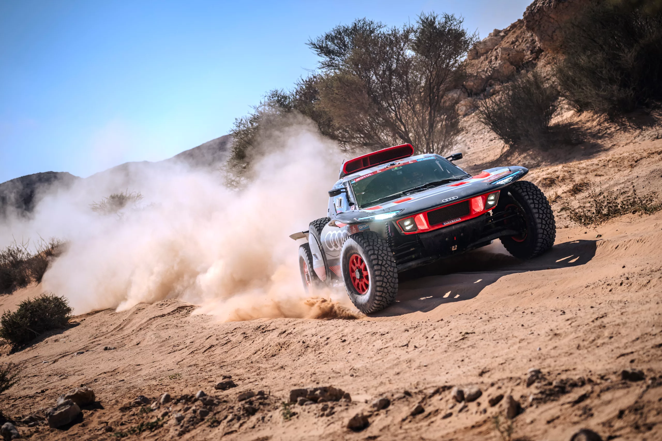 Carlos Sainz (ESP) and Lucas Cruz (ESP) of Team Audi Sport race during stage 04 of Rally Dakar 2024 from Al Salamiya to Al Hofuf, Saudi Arabia on January 09, 2024 // Red Bull Content Pool