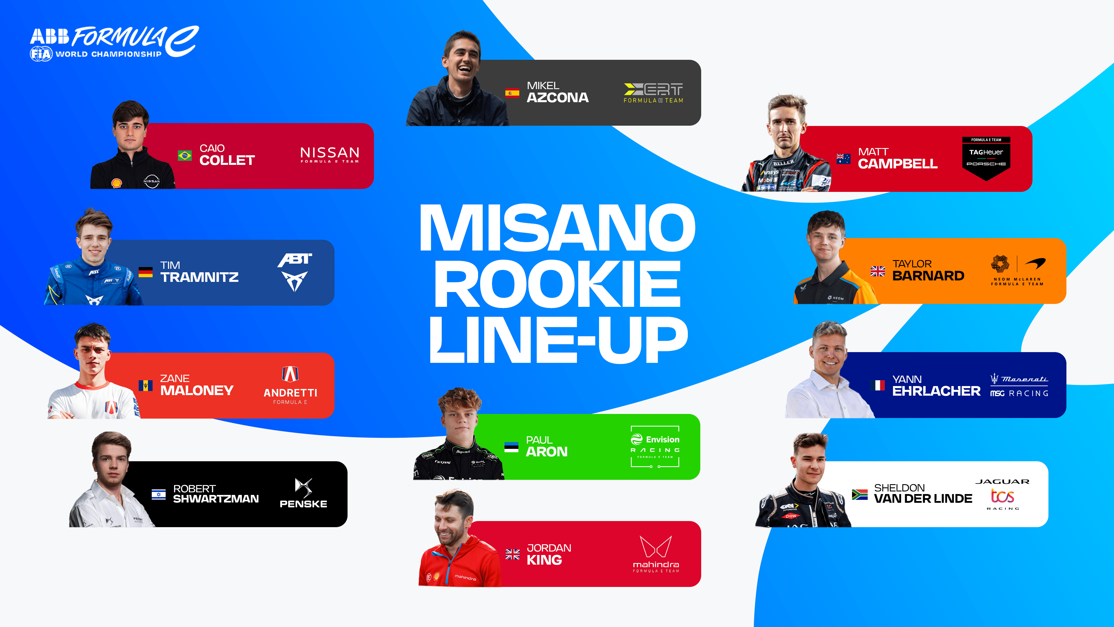 Rijders line-up voor de Rookie test voor de 2024 Misano E-Prix.