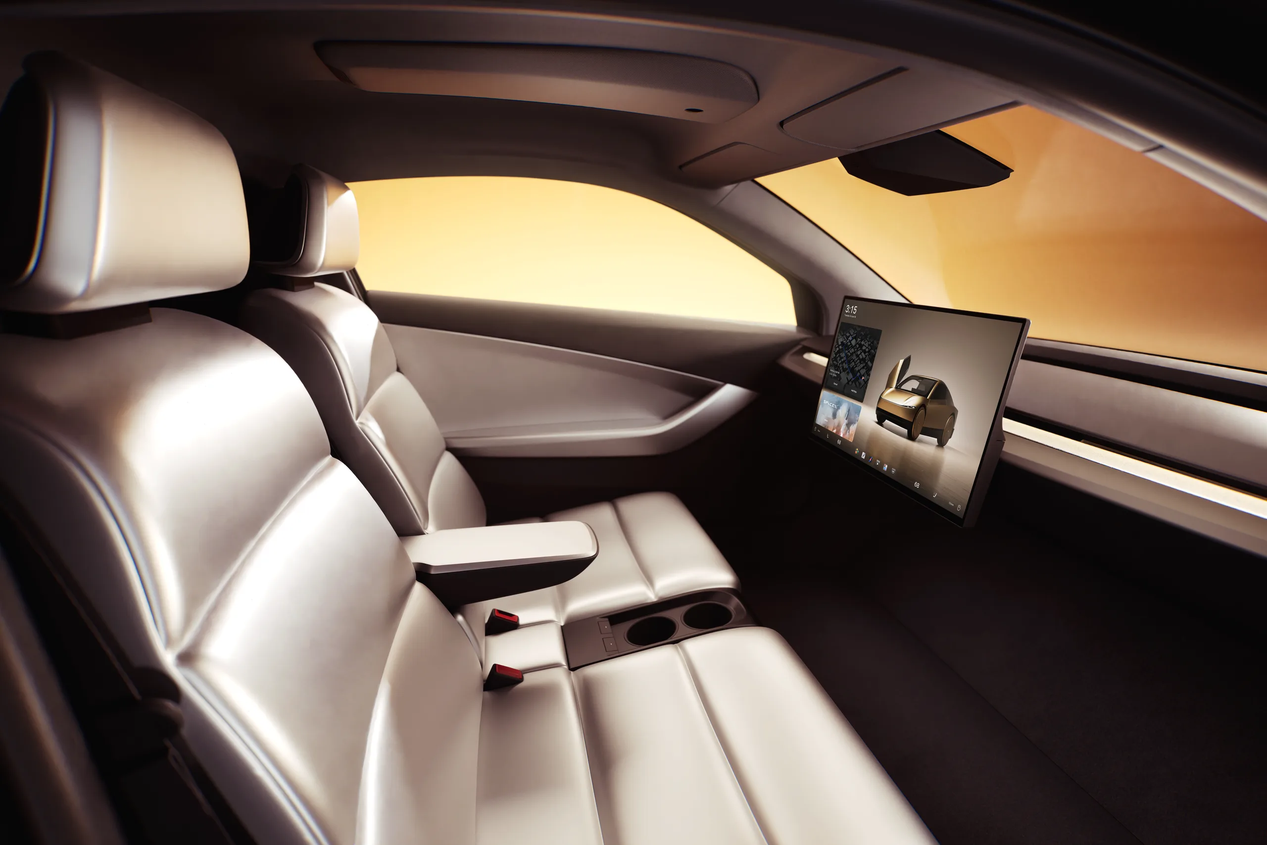 Interieur van de Tesla Robotaxi / Tesla Cybercab
