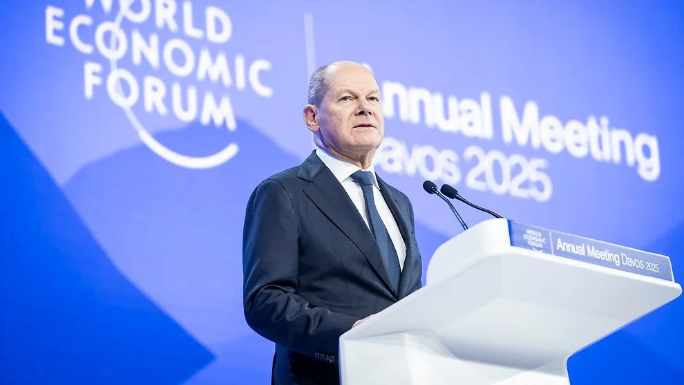 Duits bondskanselier Olaf Scholz op het World Economic Forum in Davos, Zwitserland © Federal Government/Guido Bergmann