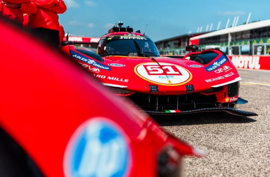51 CALADO James (gbr), GIOVINAZZI Antonio (ita), PIER GUIDI Alessandro (ita), Ferrari AF Corse, Ferrari 499P #51, Hypercar, AF Corse, photoshoot, during the 6 Hours of Imola 2026, 1st round of 2026 FIA World Endurance Championship, from April 16 to 19, 2026 on the Autodromo Enzo e Dino Ferrari in Imola, Italy - Photo Andrea Lorenzina / DPPI
