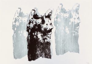 Spår av kropp–svart/grå screen monoprint