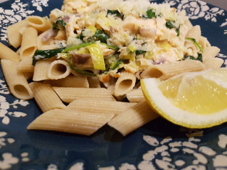 penne met zalm