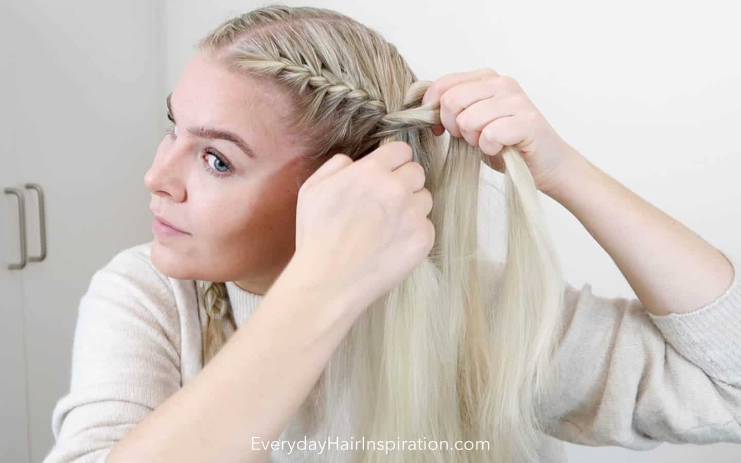 Triple braid. Start with two side braids and tie together at the bottom.  Then split the hair into three pieces (including the … | Long hair styles,  Side braid, Hair