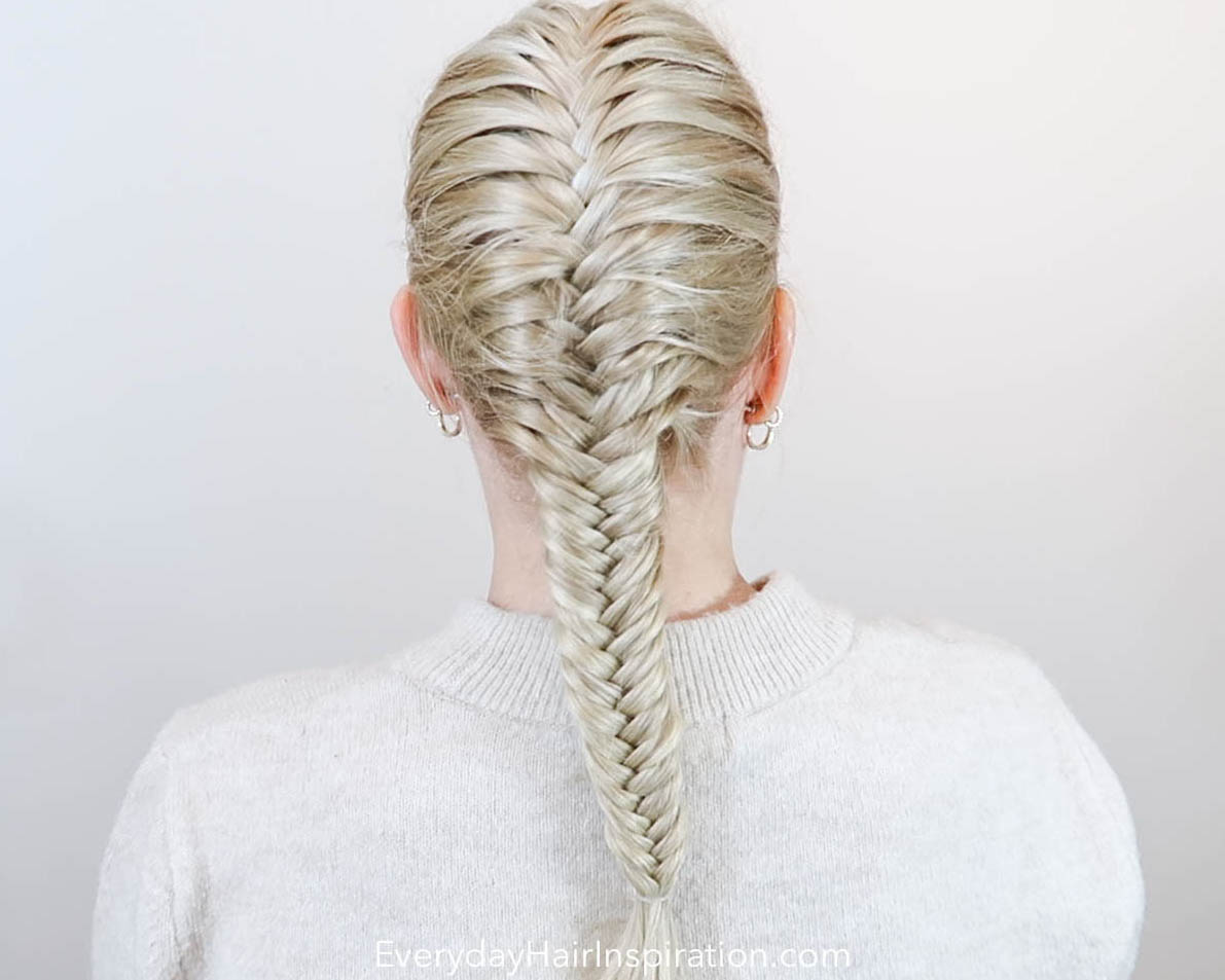 Single French fishtail braid seen from the back