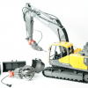 Accessories/attachments for the VOLVO EC160E (1:16) RC excavator. With new accessories from EXAPUR: slope shovel, adapter, quick coupler and backhoe bucket