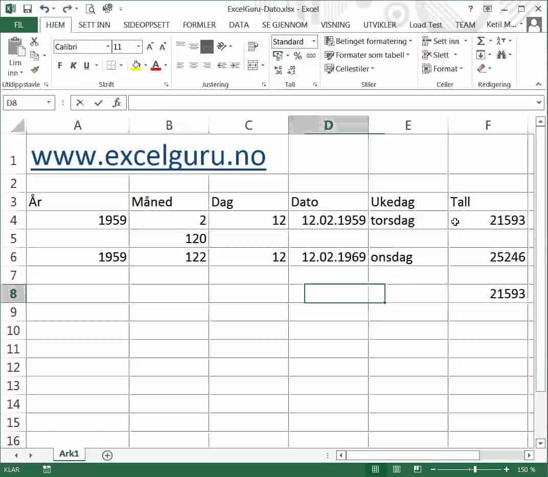 Funksjon Dato ExcelGuru Excel på Norsk