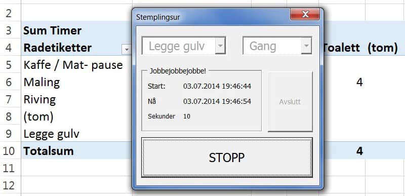 Bruke Excel som Stemplingsur?