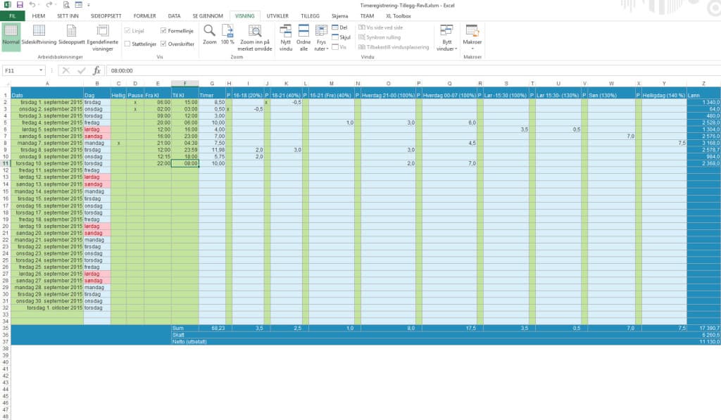 Timeliste / timeregistrering Arkiver ExcelGuru Excel på Norsk