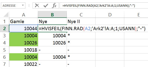 sammenligne to kolonner