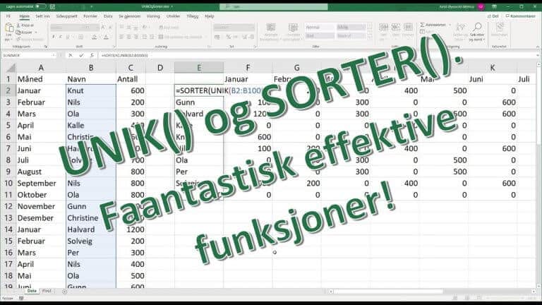 UNIK() og SORTER()