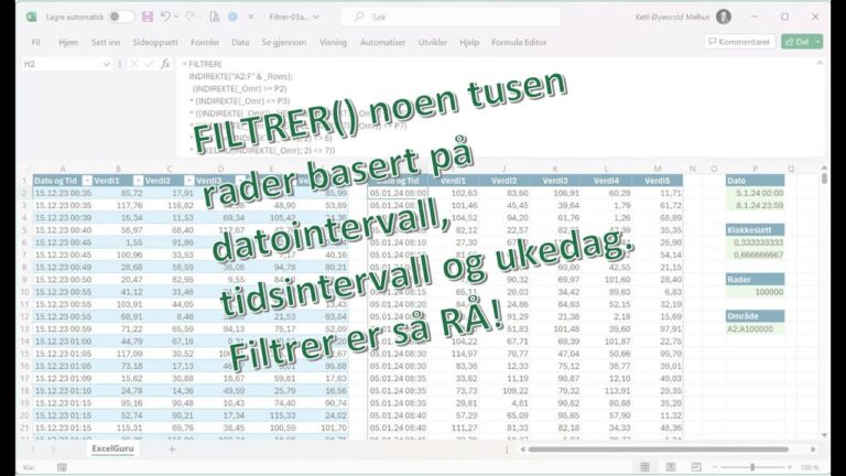 FILTRER() Filtrere på dato, klokkeslett og hverdag