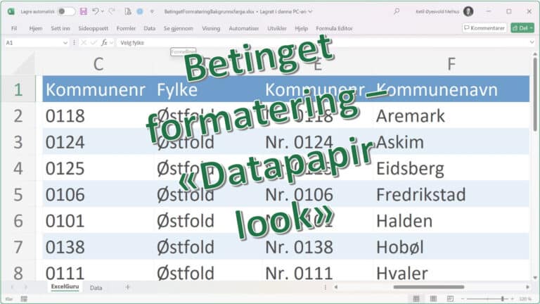 Betinget formatering – «Datapapir look» på skjermen