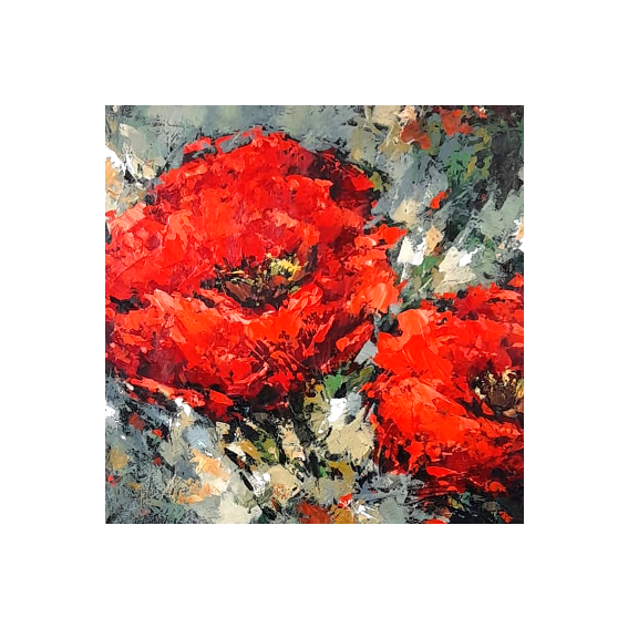 Rode Bloemen in Reliëf - Origineel