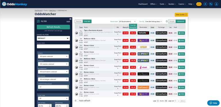 OddsMatcher free bet