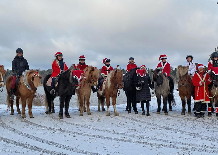 Bild på julparad med hästar och ryttare