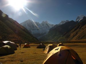 Camp on Huayhuas trek in Huaraz Peru