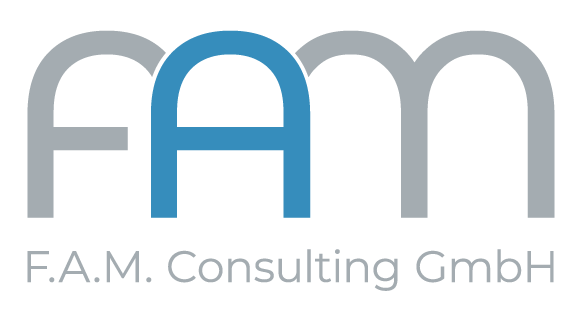 Logo FAM in grau und hellblau