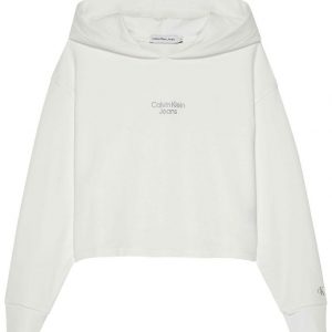 Calvin Klein Hættetrøje - Stack Logo Overlap - Bright White