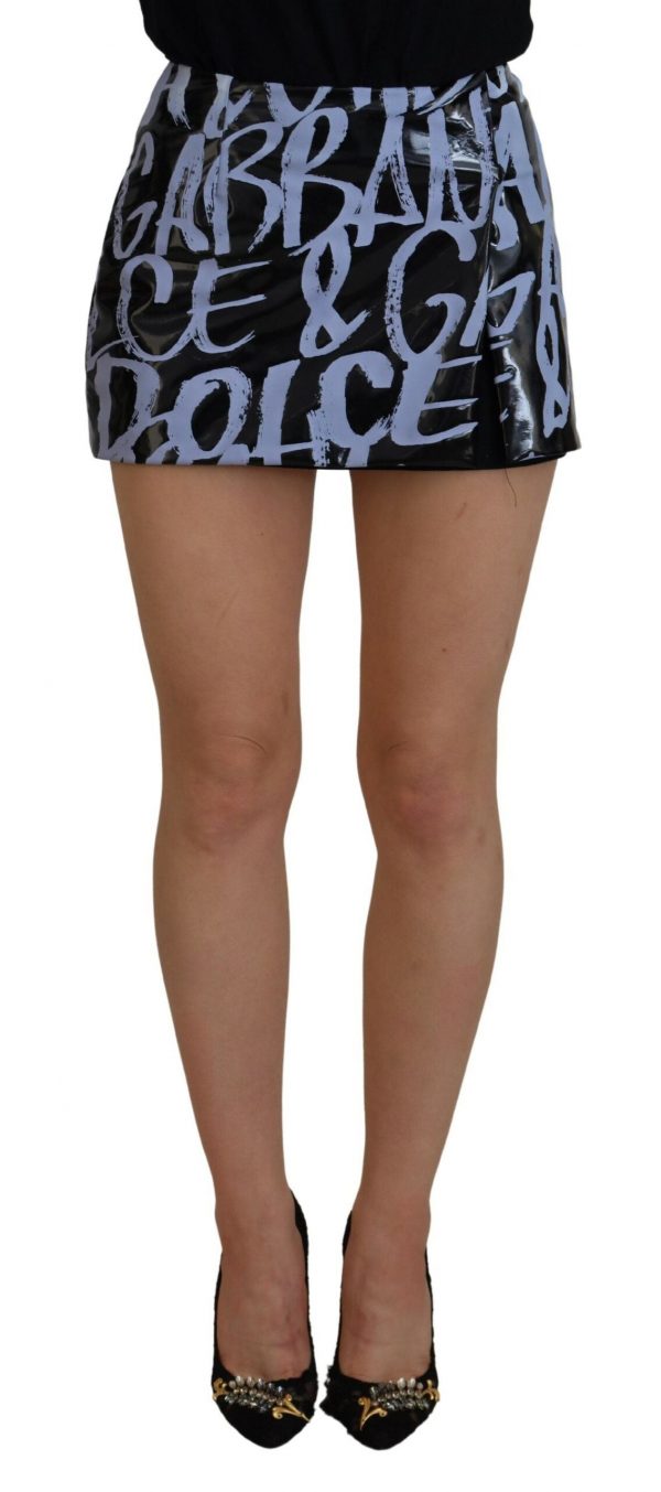 Dolce & Gabbana Sort Logo Print High Waist A-line Mini Skirt